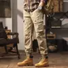 Pantalones de trabajo para hombre multibolsillos al por mayor transfronterizos, corte holgado retro americano, lavado desgastado, tobillo cónico, pantalones casuales, pantalones largos de moda
