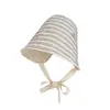 Sombrero de Pescador a Rayas Estilo Coreano para Actividades al Aire Libre en Verano, Sombrero de Sol con Diseño de Corbata Alrededor Estilo Japonés, Ala Ancha para Protección Facial, Sombrero de Protección Solar