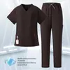 Conjunto de dos piezas de uniforme de enfermera de hospital dental modelo nuevo hecho a medida, unisex de manga corta y pantalón largo con cuello en V, ropa de trabajo
