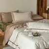 Lujo Ligero 100S Alta Densidad de Hilos Algodón de Fibra Larga Juego de Cuatro Piezas 100% Algodón Borde Ancho Jacquard Satén Algodón Puro Dormir sin Ropa de Cama Four Seasons