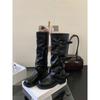 Botas Longas Franzesas de Salto Grosso Plataforma com Fivela de Cinto Franzidas 2025 Nova Doce Cool Picante Menina Botas Empilhadas Botas de Cavaleiro