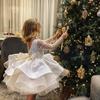 Vestido infantil AliExpress, vestido branco de manga comprida com renda e lantejoulas, vestido para festa de aniversário de menina, vestido de comércio exterior