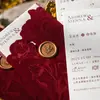 Convite Veludo Vinho Luxo Leve Estilo Francês Convite de Casamento Convite com Selo de Cera Metabo