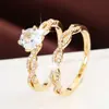 Aliexpress Comércio Exterior Atacado Anel Twist de Zircônia com Quatro Garras Conjunto de Dois, Conjunto de Anéis Versátil Exquisito Joias para Mulheres