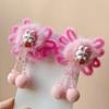 Acessório de Cabelo para Bebê de Ano Novo Hanfu Bola de Pelo Laço Vermelho Grampo de Cabelo Estilo Chinês Hanfu Par de Presilhas de Flor de Veludo para Meninas