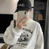 Sudadera con Estampado de Letras Diseño Otoño e Invierno Nueva Estilo Coreano Holgada Estilo Bf Perezoso Abrigo Grueso Forrado de Polar Top