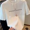 2023 Primavera e Verão Nova Carta Algodão Camiseta de manga curta Mulheres Soltas Simples Casual Moda All-match Top Branco