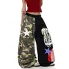 Pantalones de chándal BLACKLISTS estilo americano, con bloques de color, camuflaje patchwork estampado, dobladillo curvo, unisex, pantalones anchos holgados y elegantes