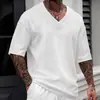 Nova Camiseta Masculina Jacquard Cor Sólida Gola V Casual Versátil para Exterior Primavera e Verão Europeia e Americana