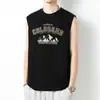 Camiseta Sem Manga de Algodão Puro Colete Masculino Roupa de Verão para Usar por Cima Esportes com Obstáculos Fitness Colete Estiloso Estampado Algodão Camiseta de Baixo