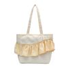 Bolso de Lona Casual para Mujer Transfronterizo Estilo Coreano Decoración de Falda Plisada Estilo Lazy Gran Capacidad para Ir a Clase Bolso de Hombro