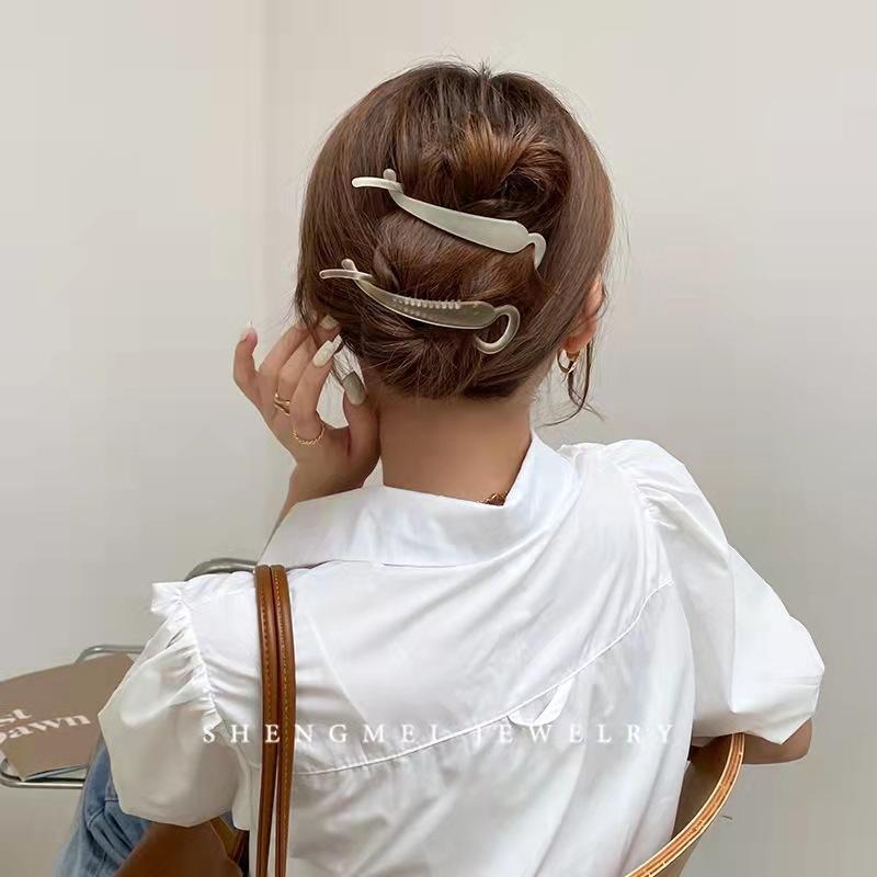 智贝主图_0简约香蕉夹女后脑勺气质磨砂发卡盘发竖夹扭扭夹鸭