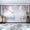Papel de parede de TV com flores e pássaros para sala de estar papel de parede de sofá para quarto mural de paisagem em tinta estilo chinês novo parede de fundo de parede de tecido