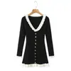 Vestido Largo de Manga Larga Estilo Hepburn Negro para Mujer en Otoño Nuevo Estilo Francés Falda Ajustada al Cuerpo con Efecto Adelgazante a la Cintura Falda Corta