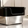 Nueva caja de arena para gatos de acero inoxidable, caja de arena abierta para gatos con bordes altos profundizados, inodoro para gatos semi-cerrado extragrande