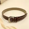 Cinturón Vintage de Cuero Genuino con Tachuelas para Mujer, Cinturón Decorativo Versátil de Piel de Vaca, Moderno Cinturón para Jeans con Hebilla de Pin, Estilo de Moda