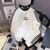 Sudadera para hombre y mujer, forrada de polar, engrosada, con diseño de tres rayas en color contrastante, sin capucha, primavera y otoño, top deportivo casual de moda para parejas
