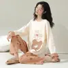 Chegada Nova Primavera e Outono 2024 Pijamas Femininos Manga Longa Algodão Solto plus size Casual Manga Longa Roupas de Casa Conjunto Feminino