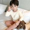 Traje de Ropa y Pantalones Gruesos de Otoño para Niños de De Terciopelo Sin Huesos Top de Cuello Ropa Interior Térmica Ropa Interior Bloque de Color Ropa para el Hogar para Niños y Niñas