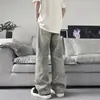 Jeans de Pierna Recta Retro para Hombre Micro Flare High Street Rasguños de Gato Estilo Boyfriend Sentido del Diseño Pierna Ancha Suelta Versátil de Moda Marca