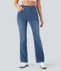 Jeans Reto de Cintura Alta de Venda Quente Transfronteiriço para Mulheres, Calças Longas Casuais Emagrecedoras e Levantadoras de Bumbum, Jeans Macio com Efeito Desgastado de Elasticidade nas Quatro Direções
