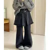 Calça Jeans Forrada com Fleece para Meninas Espessa 2025 Nova Calça Flare Infantil Estilosa Calça de Duas Peças Wide Leg