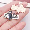 Dibujo Lindo Gato Negro Piano Nota Musical Gota de Aceite Colgante DIY Collar Cadena de Teléfono Colgante Accesorios de Joyería