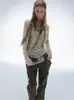 Camiseta Ajustada de Hombros Descubiertos para Mujer Estilo Retro Estética de Primavera y Otoño Transfronteriza Nuevo Estilo Y2K Top de Manga Larga Estilo Casual Versátil
