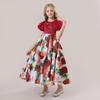 Vestido Europeo y Americano Nuevo para Niñas Vestido de Tela Forjada Manga Burbuja Estampado Vestido de Princesa Vestido de Piano para Niños Grandes