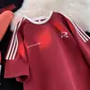 Camiseta Masculina de Verão com Gola Redonda e Manga Curta, Camiseta Solta de Manga Três Quartos com Listras, Camisa Tendência com Estampa de Letras de Marca para Camada Interna