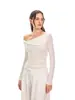 Tencel + Lã 2026 Cor Sólida Assimétrica Ombro a Ombro Manga Longa Camiseta Base Feminina Casual Primavera/Verão Nova Moda