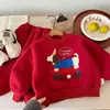 Conjunto Novo de Ano Novo Espesso com Forro de Fleece para Crianças, Moletom Bordado com Desenho e Calça de Moletom Casual para Meninos e Meninas, Conjunto Festivo de Duas Peças
