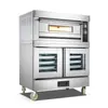 Equipo de horneado en cadena de horno combinado comercial, horno de 2 capas y 4 placas más horno de pan con caja de fermentación de 10 placas