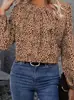 Camisa de Gasa con Estampado de Leopardo Personalizado de Manga Larga Estilo Europeo y Americano para Mujer, Nuevo Top Pulóver Holgado Calado de Otoño para Mujer