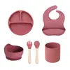 Juego de Vajilla Infantil de Silicona de Grado Alimenticio, Taza para Pastel, Plato con Ventosa, Plato Dividido, Babero, Mismo Modelo que Amazon