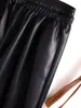Calça de outono marrom de perna larga para mulheres, novo modelo 2026, cintura alta, que valoriza a altura, emagrecimento, elástica, folgada, corte reto, calça de couro casual da moda
