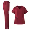 Ropa de Trabajo para Mujer Técnico de Belleza Médica Uniforme de Doctora Enfermera Unisex Manga Corta Pantalón Largo Estilo Delgado Se Puede Usar al Aire Libre Conjunto Dividido