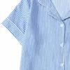 Europa 2026 Verano Conjunto de Pijama de Burbuja Crepé para Mujer Manga Corta Simple Azul Ropa de Casa Venta Directa de Fábrica