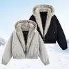 Jaqueta acolchoada de algodão de inverno para homens e mulheres com forro de fleece, novo estilo 2026, versátil para jovens adultos, com gola grande de pelo, preenchimento de algodão com plumas
