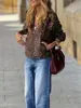Suministro Exclusivo Transfronterizo Europeo y Americano de Aliexpress de Ropa Femenina de Otoño, Tops de Abrigo Estilo Callejero Adelgazantes de Corte Holgado con Estampado de Leopardo en Stock