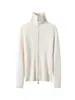 Suéter de lapela em cashmere 100% puro, emagrecedor e elegante, para mulheres, zíper duplo, gola alta, jaqueta cardigã de tricô