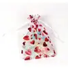 Presente de Dia dos Namorados Bolsa de rede vermelha com bronzear Bolsa com cordão de amor Bolsa de presente Bolsa de organza Bolsa de Natal