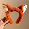 Diadema de peluche con orejas de zorro para mujer, con foto de parque de atracciones, bonita diadema de dibujos animados, ideal para otoño e invierno, para lavar el cabello con tarjeta.