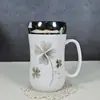 Taza de Cerámica con Tapa Cuchara Taza de Agua de Dibujos Animados Taza para el Hogar Taza de Pareja Hombre y Mujer Taza para Té de Oficina Regalo para Niña