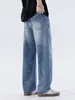 Roupa Masculina Fengshe / Coleção Primavera e Outono 2026 Estilo Simples Novo Azul Sem Elasticidade Lâmina Curva Jeans Calças Longas Masculinas