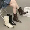 Botines de caña alta hasta la mitad de la pantorrilla con caña ajustada, punta fina, estilo moderno 2026, tacón grueso, nuevas botas de jinete con hebilla de cinturón, botas de mujer para primavera y otoño