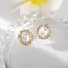 Nuevos pendientes de perla pendientes de flor pequeña y fresca pasador de plata de ley 925 pendientes de estilo simple y fragante joyería de oro real