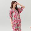 Pijama de Algodão e Seda para Mulheres, Verão, Mulheres de Meia-Idade, Tamanho Grande, Calça de Manga Média, Conjunto de Algodão Artificial, Roupas Caseiras Soltas para Mãe
