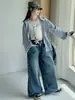 Conjunto de Pantalones Vaqueros de Estilo Coreano para Otoño, con Múltiples Bolsillos y Cordón, y Cárdigan con Capucha para Niños Medianos y Grandes, Pantalones de Pierna Ancha, Ropa de Abrigo