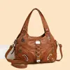 Bolso de mujer multicapa transfronterizo, bolso de hombro de moda retro europeo y americano de comercio exterior, bolso de mano moderno de gran capacidad, bolso de motocicleta
